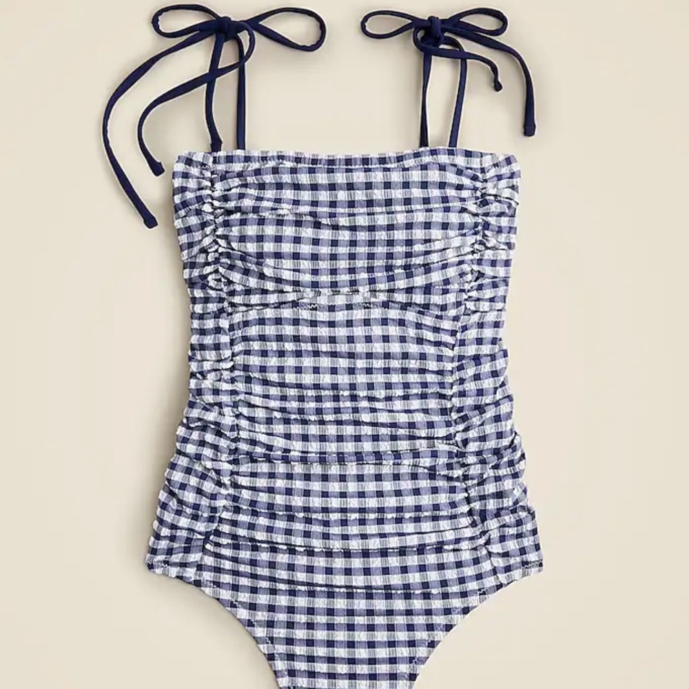 J. Crew NWT Navy and White Gingham Check Swimsuit Size 18